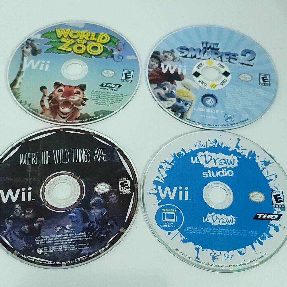 Nintendo Wii Games Lot of 4 Bundle World Zoo Smurfs 2 U Draw Where Wild Things R